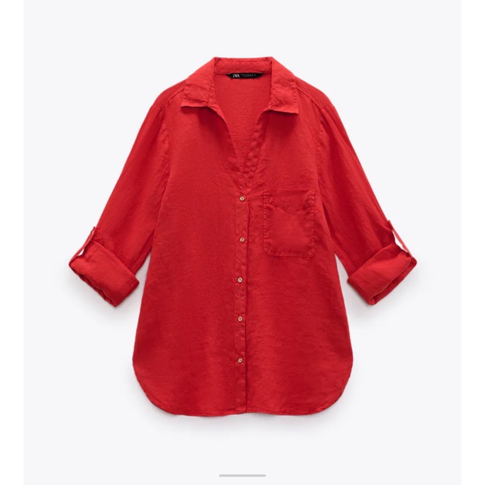 Red linen Zara Top with tags. Never worn.